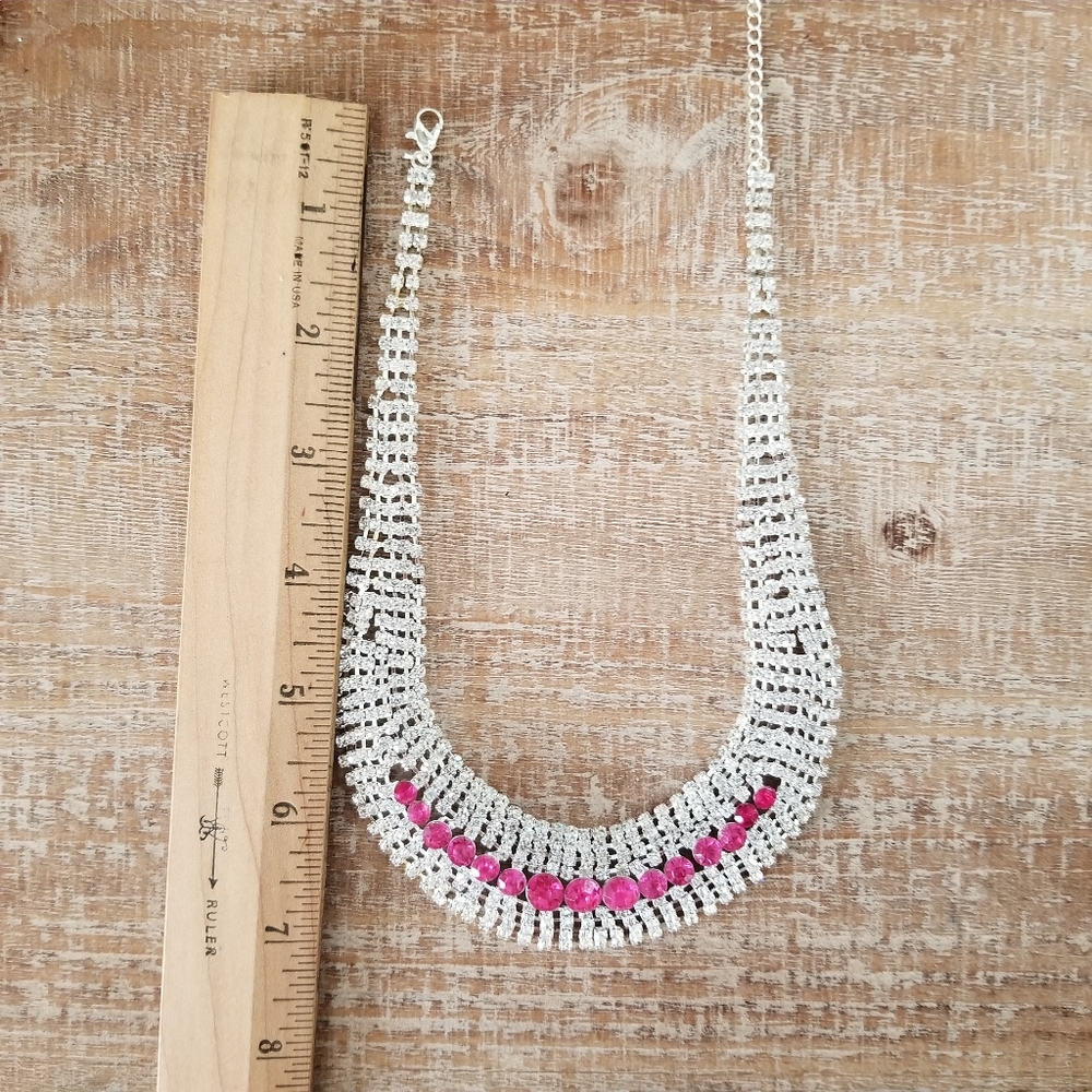 Large Pink and Silver Rhinestone Jewelry Set - Picture 6 of 7